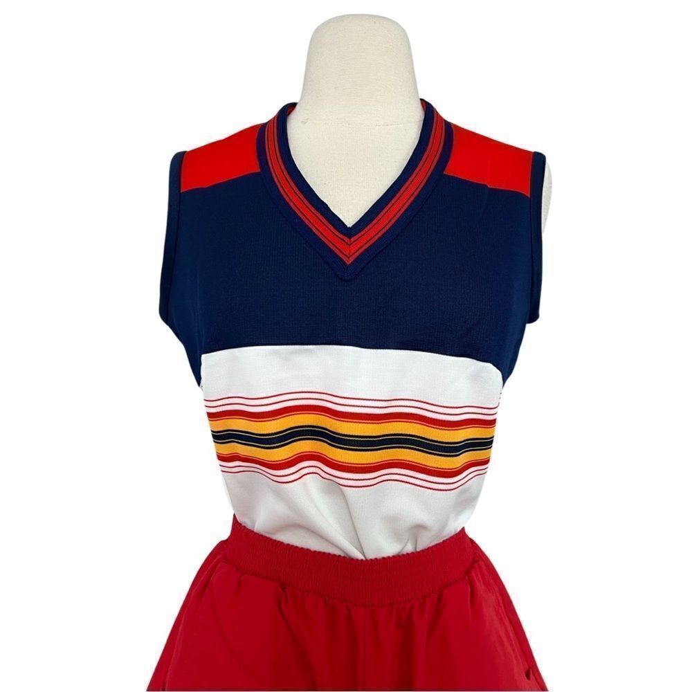 Vintage Handmade One Of A Kind 1970s Primary Colors Striped V-Neck Blouse